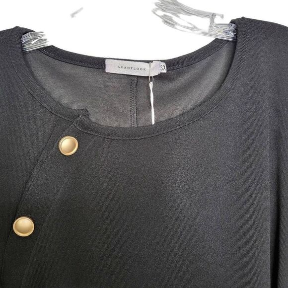 Avantlook Black Long Sleeves Buttons Side Details Dress Size 3X - Picture 4 of 11